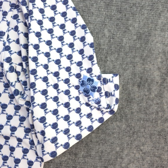 Turtleson Polo Medium White Blue Charcoal Grill Geometric Short Sleeve Golf - Picture 7 of 9
